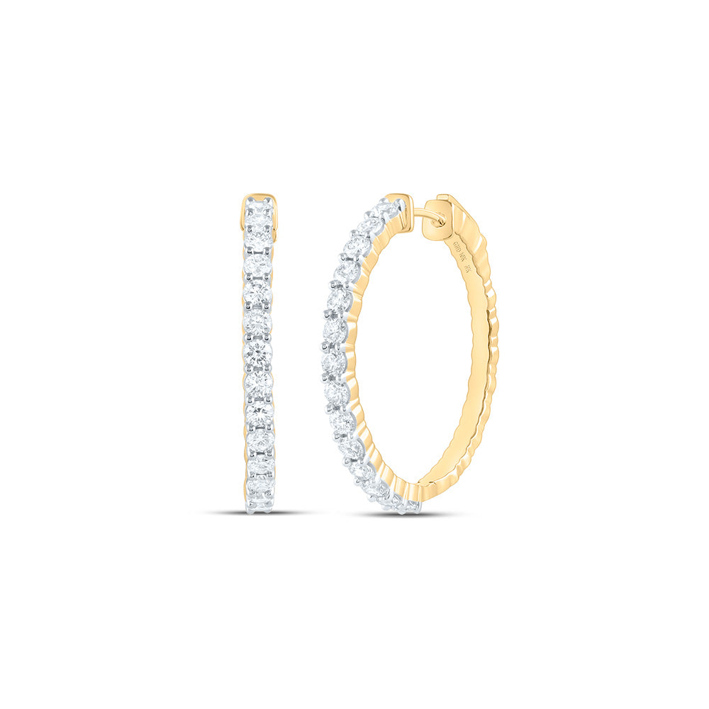 10kt Yellow Gold 1 7/8 Cttw Natural Diamond Fashion Hoop Earring