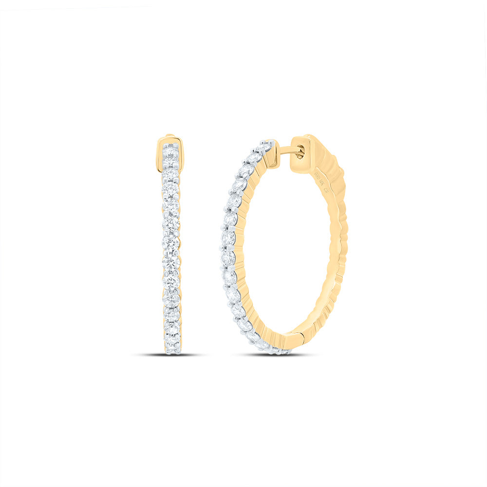 10kt Yellow Gold 7/8 Cttw Natural Diamond Fashion Hoop Earring