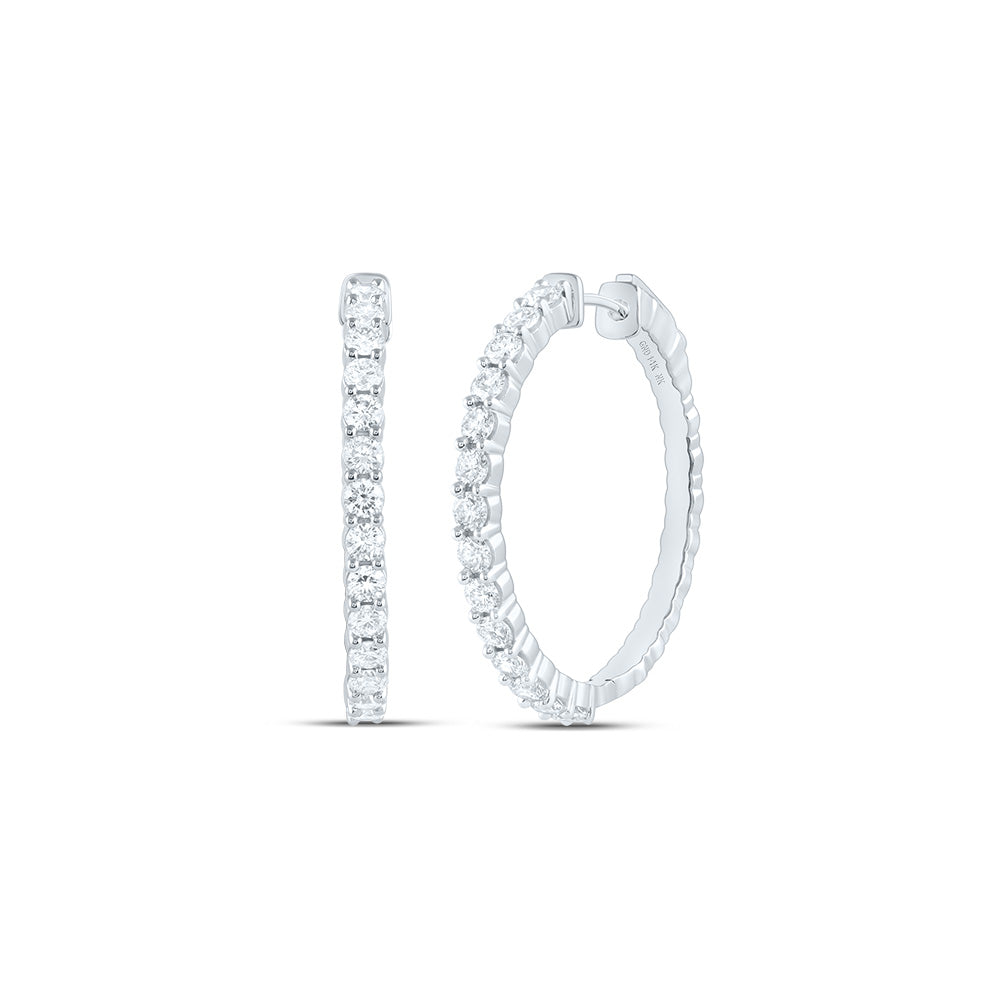 14kt White Gold 1 7/8 Cttw Natural Diamond Fashion Hoop Earring