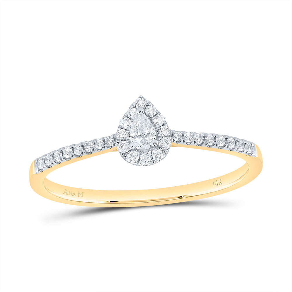 14kt Yellow Gold 1/4 Cttw Natural Diamond Ana M Fashion Promise Pear Wedding Engagement Anniversary Ring, Women Size: 5-9