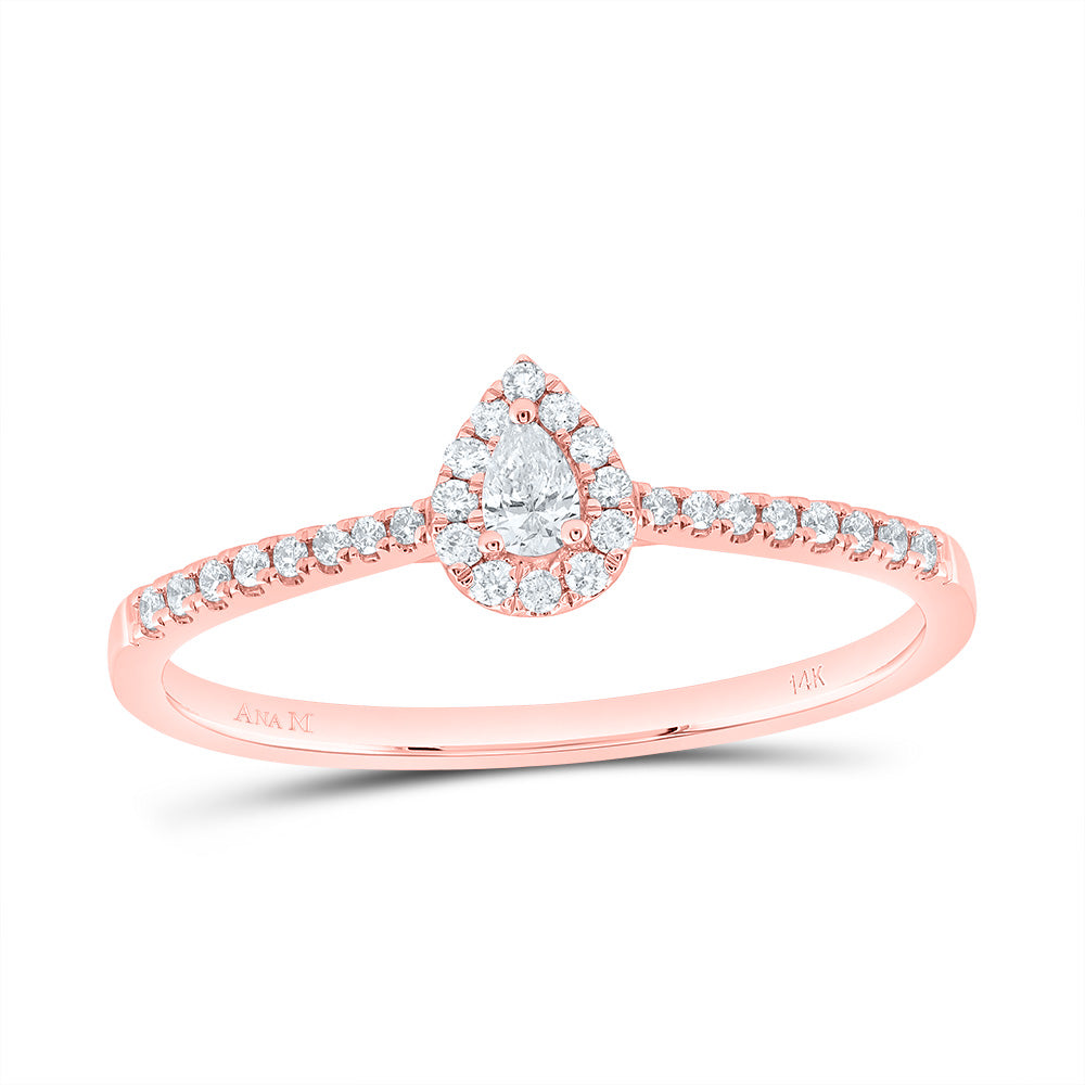 14kt Rose Gold 1/4 Cttw Natural Diamond Ana M Fashion Promise Pear Wedding Engagement Anniversary Ring, Women Size: 5-9