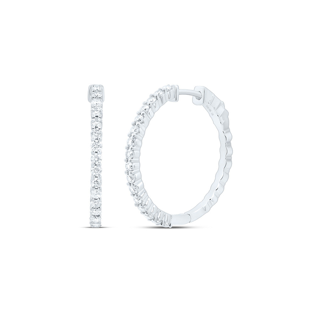 10kt White Gold 1 1/4 Cttw Natural Diamond Fashion Hoop Earring