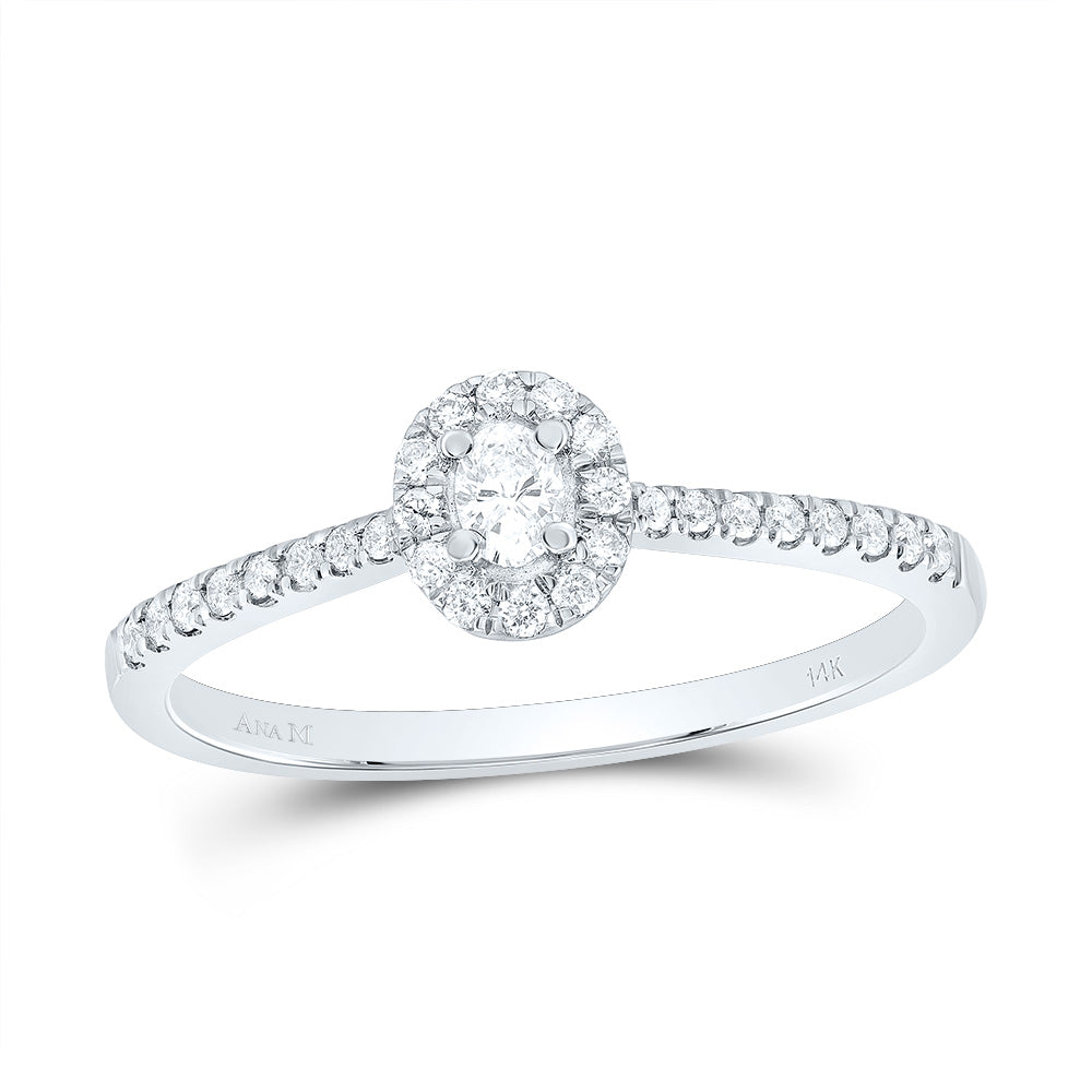 14kt White Gold 1/4 Cttw Natural Diamond Ana M Fashion Promise Oval Wedding Engagement Anniversary Ring, Women Size: 5-9