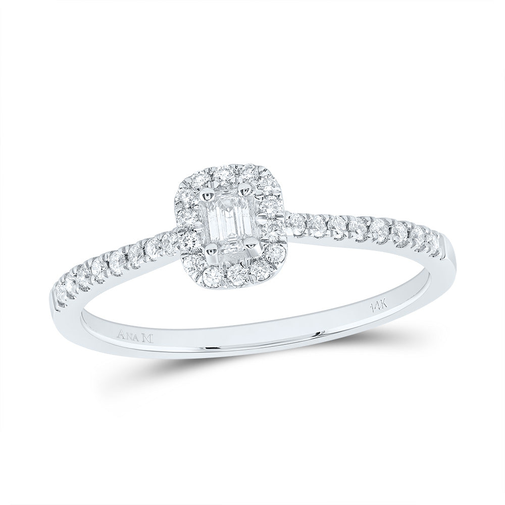 14kt White Gold 1/4 Cttw Natural Diamond Ana M Fashion Promise Emerald Wedding Engagement Anniversary Ring, Women Size: 5-9