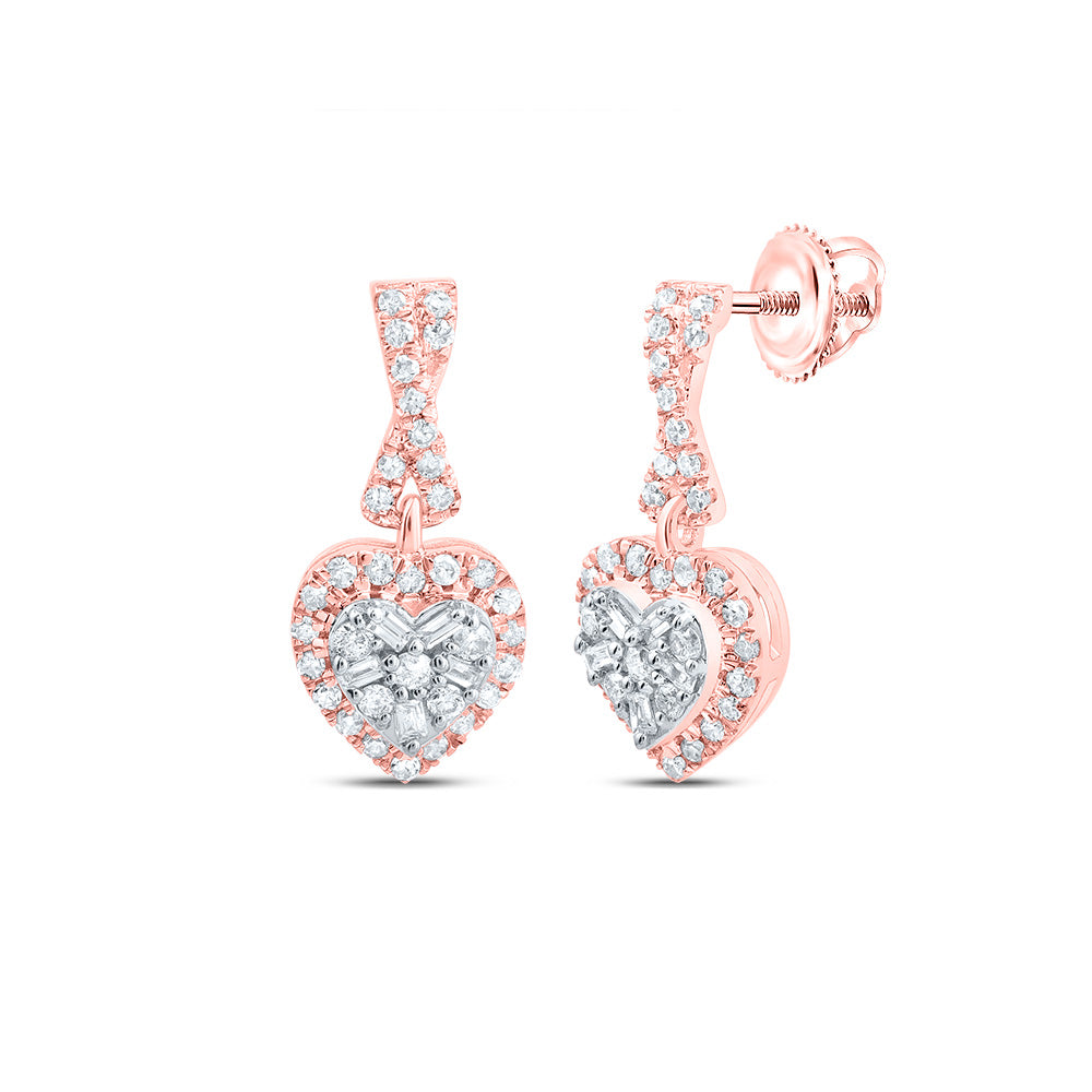 10kt Yellow Or White Or Rose Gold Natural Diamond Fashion Dangling Heart Earring