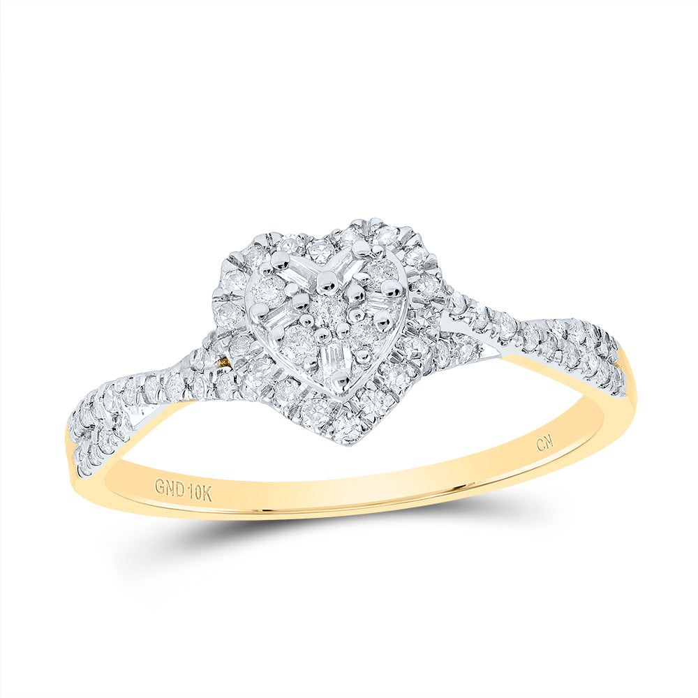 10kt Yellow Gold 1/4 Cttw Natural Diamond Fashion Heart Wedding Engagement Anniversary Ring, Women Size: 5-9