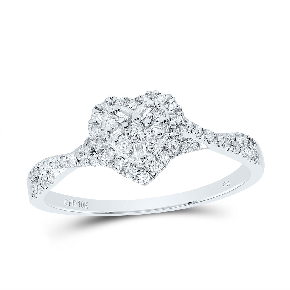 10kt White Gold 1/4 Cttw Natural Diamond Fashion Heart Wedding Engagement Anniversary Ring, Women Size: 5-9