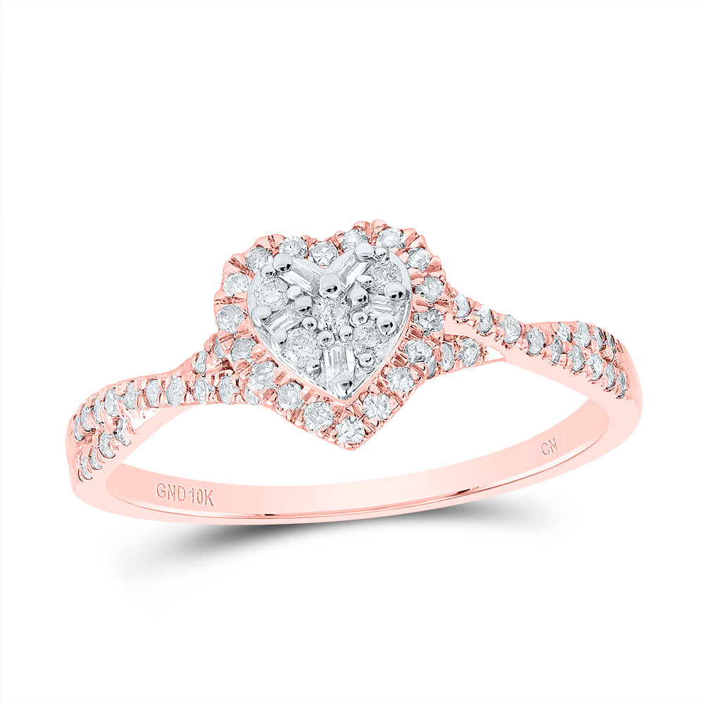10kt Rose Gold 1/4 Cttw Natural Diamond Fashion Heart Wedding Engagement Anniversary Ring, Women Size: 5-9