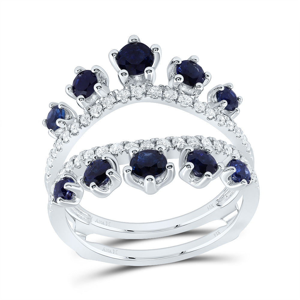 14kt White Gold 1/3 Cttw Natural Diamond Ana M and 1 1/3 Cttw Round Blue Sapphire Natural Gem Wedding Engagement Anniversary Enhancer Ring, Women Size: 5-9