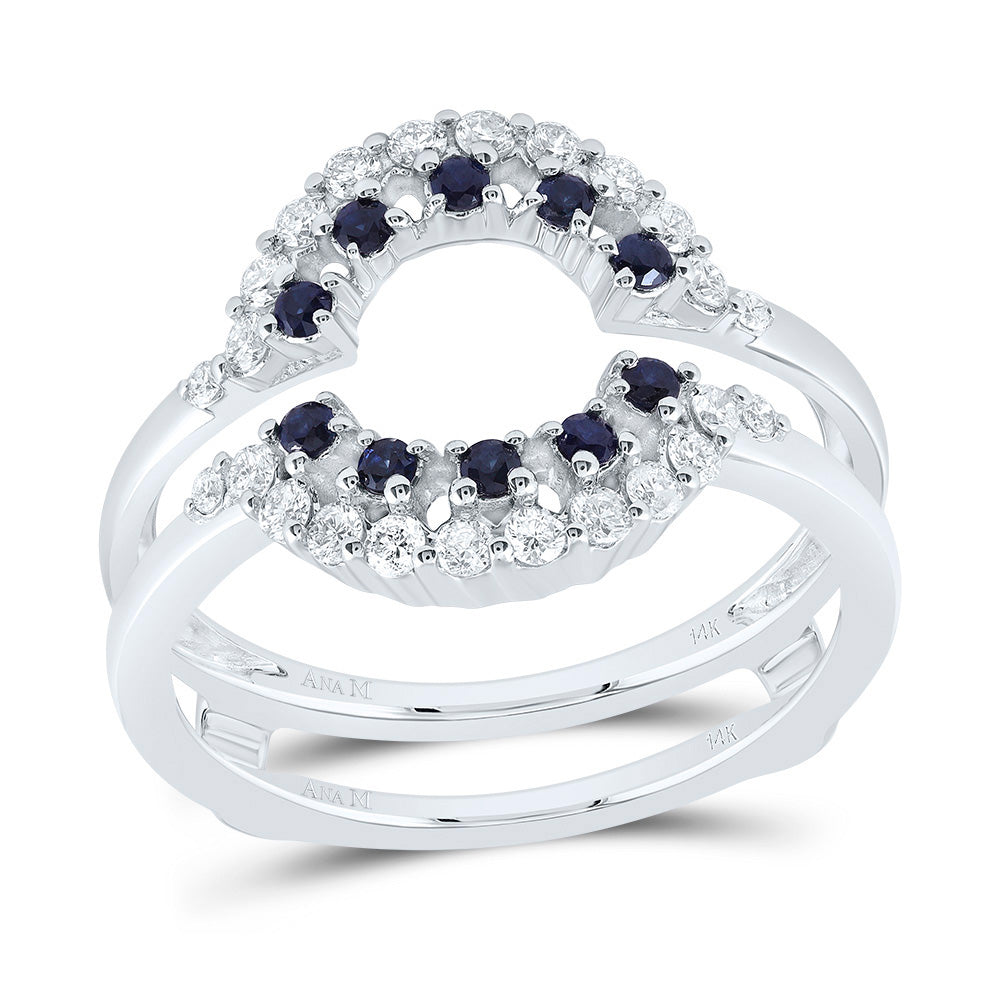 14kt White Gold 1/3 Cttw Natural Diamond Ana M and 1/5 Cttw Round Blue Sapphire Natural Gem Wedding Engagement Anniversary Enhancer Ring, Women Size: 5-9