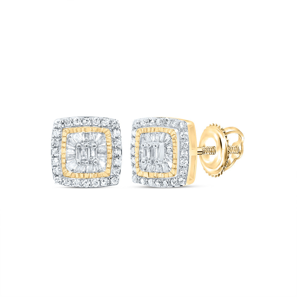 10kt Yellow Gold 1/3 Cttw Natural Diamond Cushion Baguette Earring