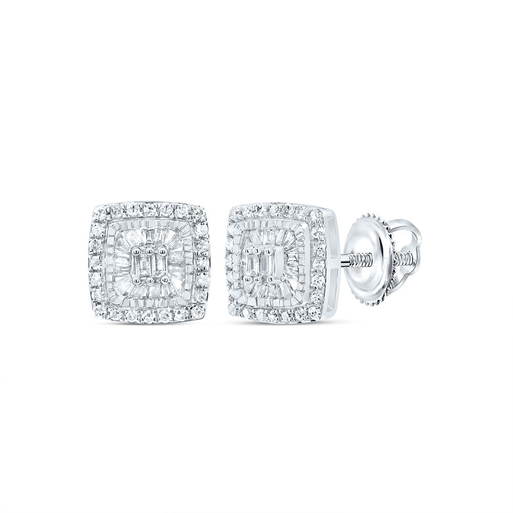 10kt White Gold 1/3 Cttw Natural Diamond Cushion Baguette Earring