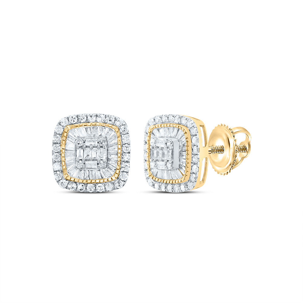 10kt Yellow Gold 5/8 Cttw Natural Diamond Cushion Baguette Earring