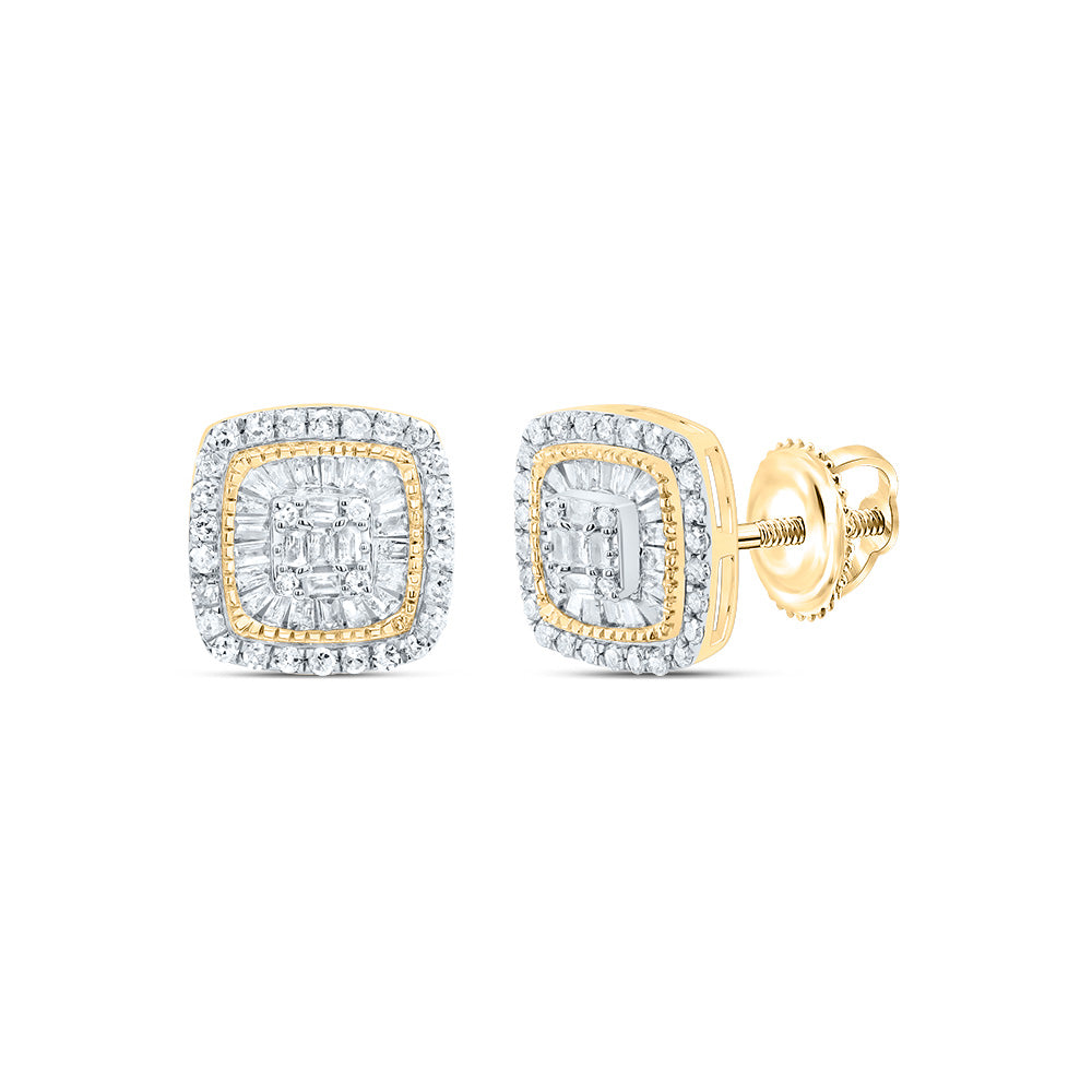10kt Yellow Gold 3/4 Cttw Natural Diamond Cushion Baguette Earring