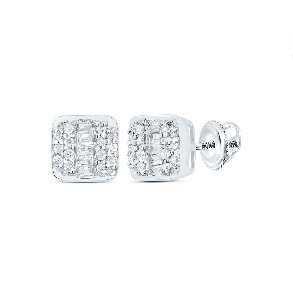 10kt White Gold 1/4 Cttw Natural Diamond Cushion Stud Earring