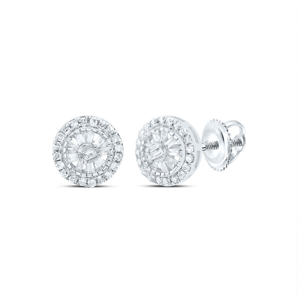 10kt White Gold 1/5 Cttw Natural Diamond Round Baguette Earring