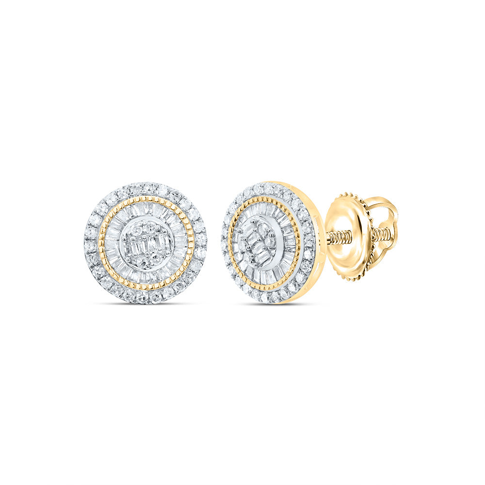 10kt Yellow Gold 5/8 Cttw Natural Diamond Round Baguette Earring