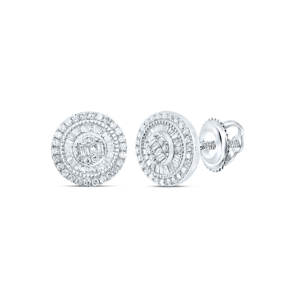 10kt White Gold 5/8 Cttw Natural Diamond Round Baguette Earring