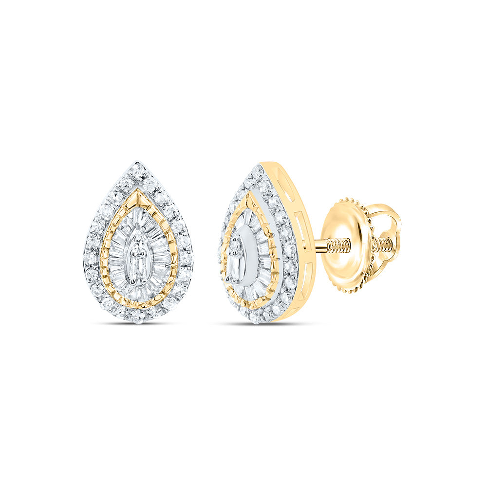 10kt Yellow Gold 1/3 Cttw Natural Diamond Pear Baguette Earring