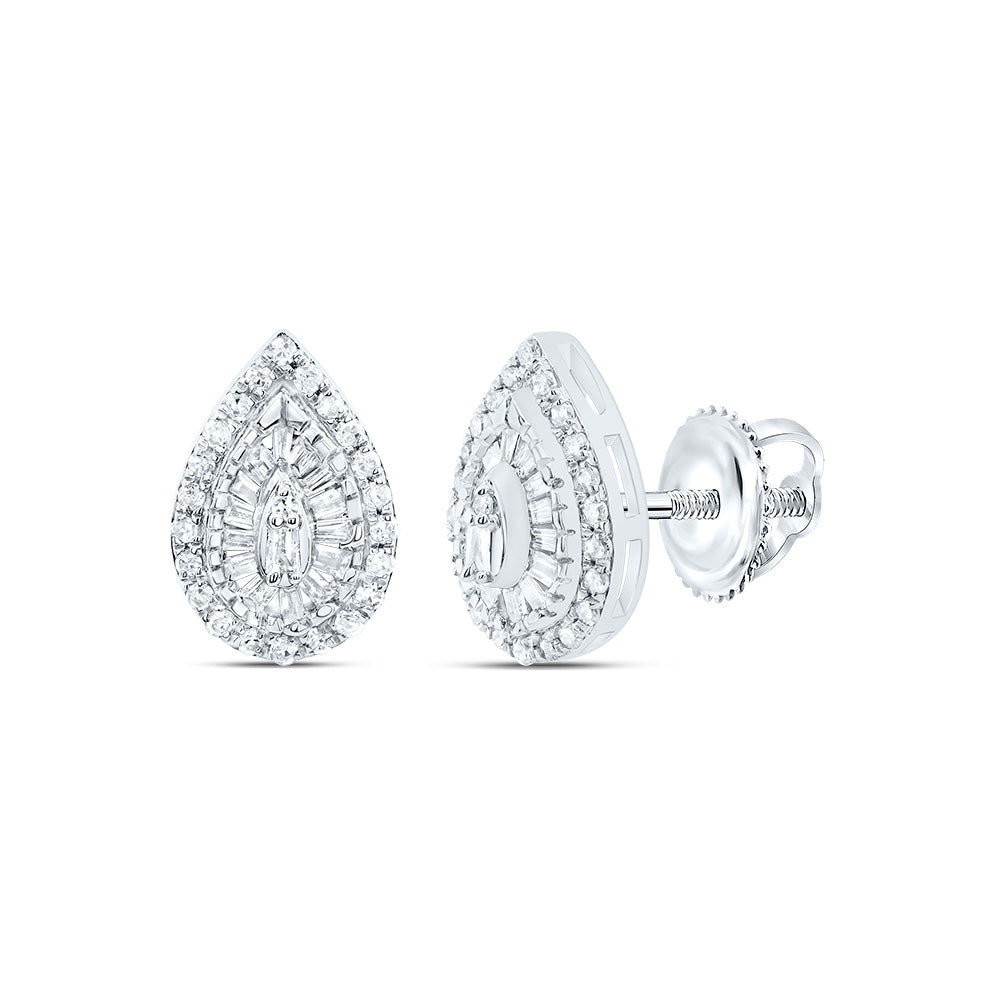 10kt White Gold 1/3 Cttw Natural Diamond Pear Baguette Earring