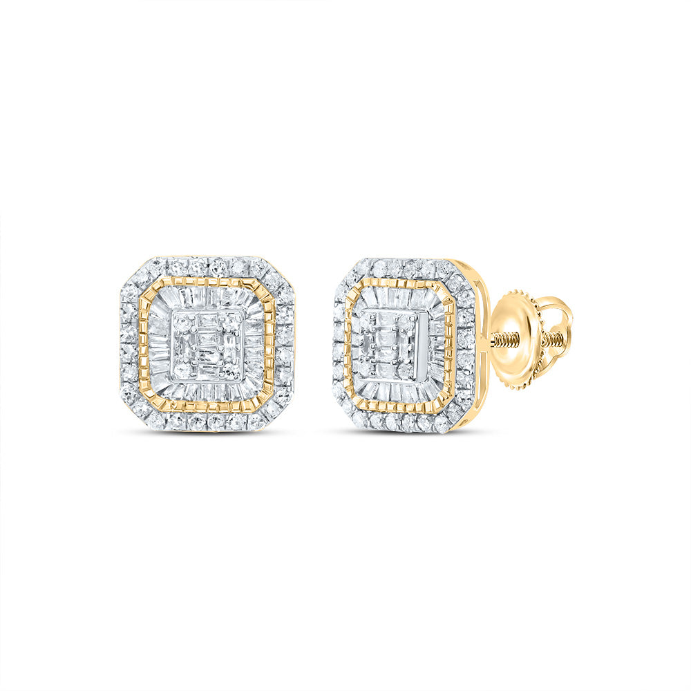 10kt Yellow Gold 3/4 Cttw Natural Diamond Octagon Baguette Earring