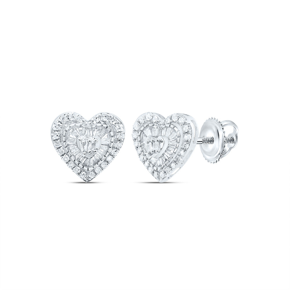 10kt White Gold 3/8 Cttw Natural Diamond Heart Baguette Earring