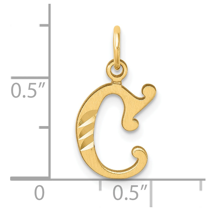 14K Yellow Gold Diamond-cut Letter C Initial Charm