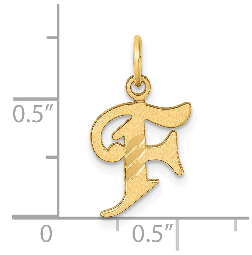14K Yellow Gold Diamond-cut Letter F Initial Charm