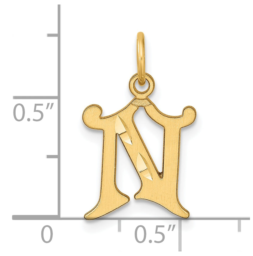 14K Yellow Gold Diamond-cut Letter N Initial Charm