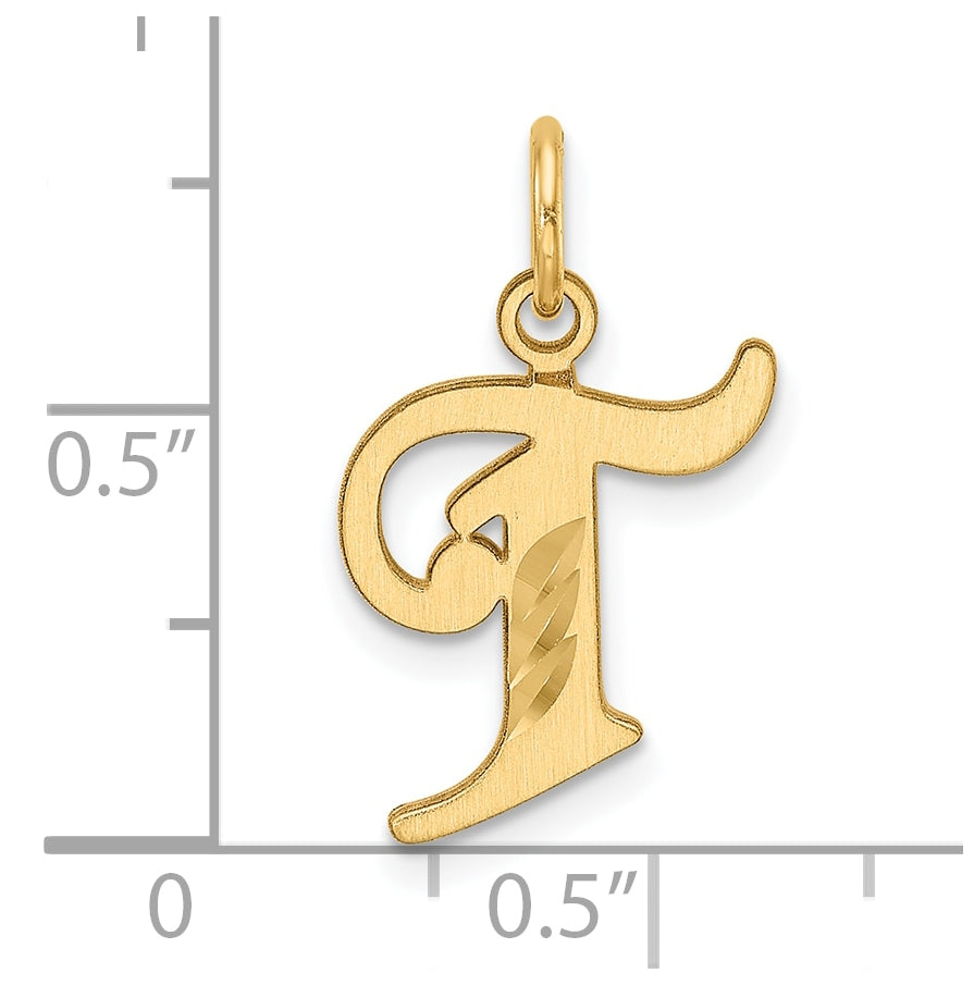 14K Yellow Gold Diamond-cut Letter T Initial Charm