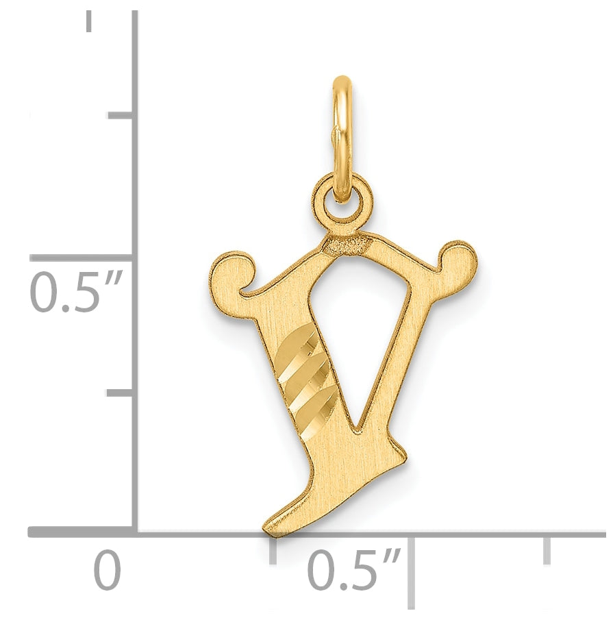 14K Yellow Gold Diamond-cut Letter V Initial Charm