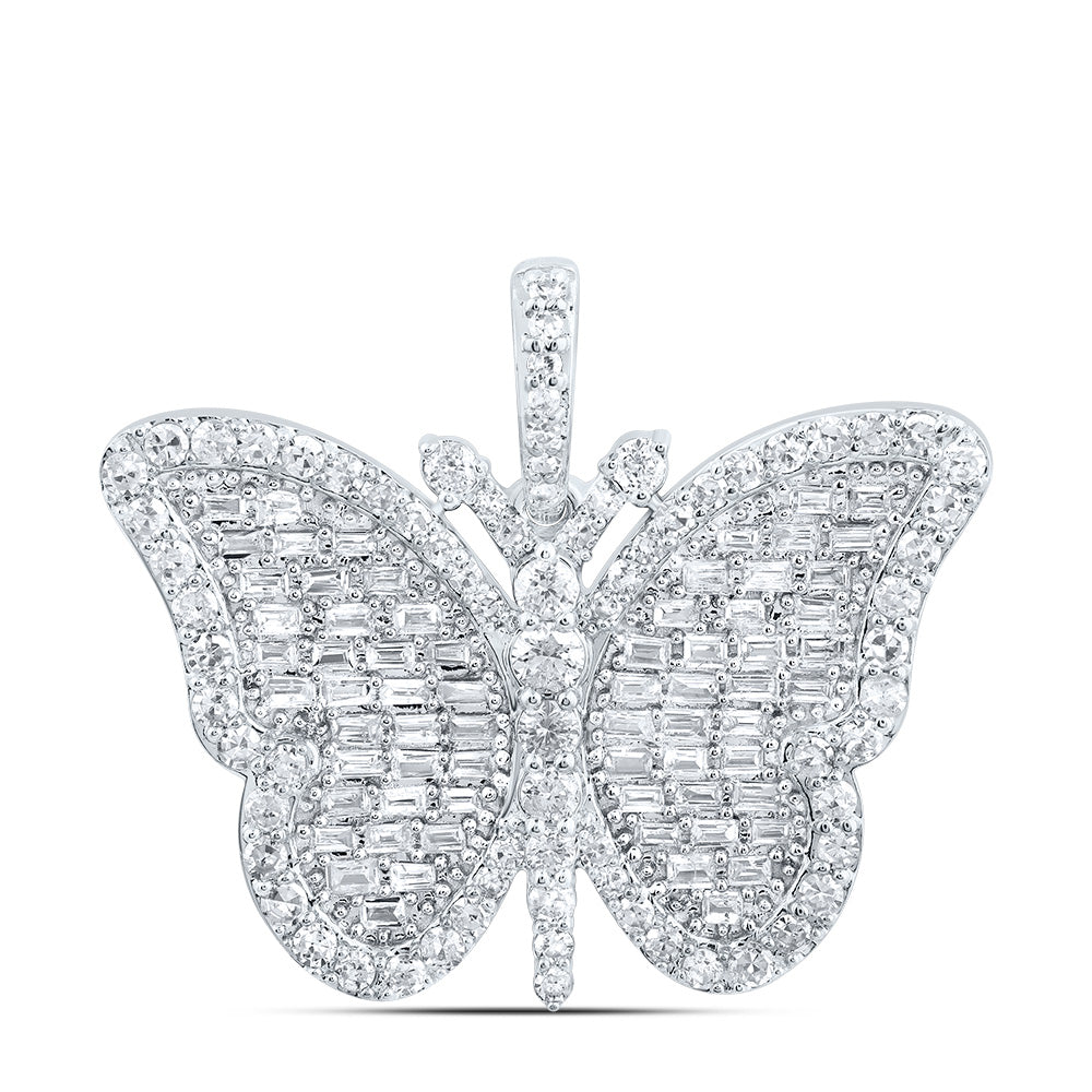 10kt White Gold 7/8 Cttw Natural Diamond Fashion Butterfly Pendant
