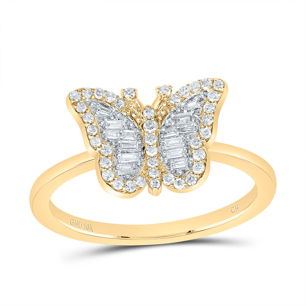 10kt Yellow Gold 1/5 Cttw Natural Diamond Fashion Wedding Engagement Anniversary Butterfly Ring, Women Size: 5-9