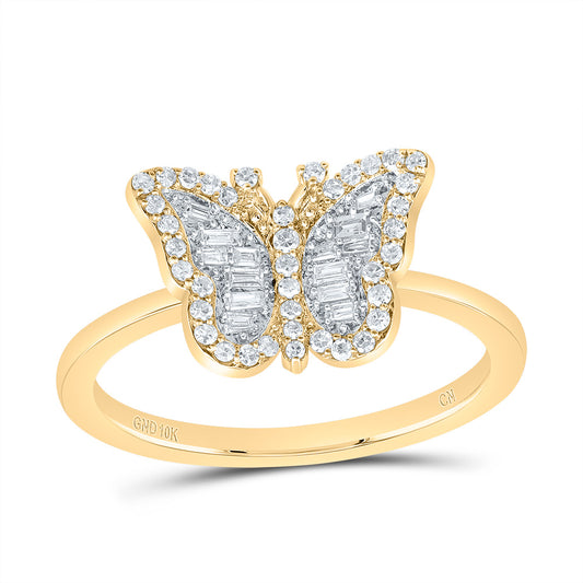 10kt Yellow Gold 1/5 Cttw Natural Diamond Fashion Wedding Engagement Anniversary Butterfly Ring, Women Size: 5-9