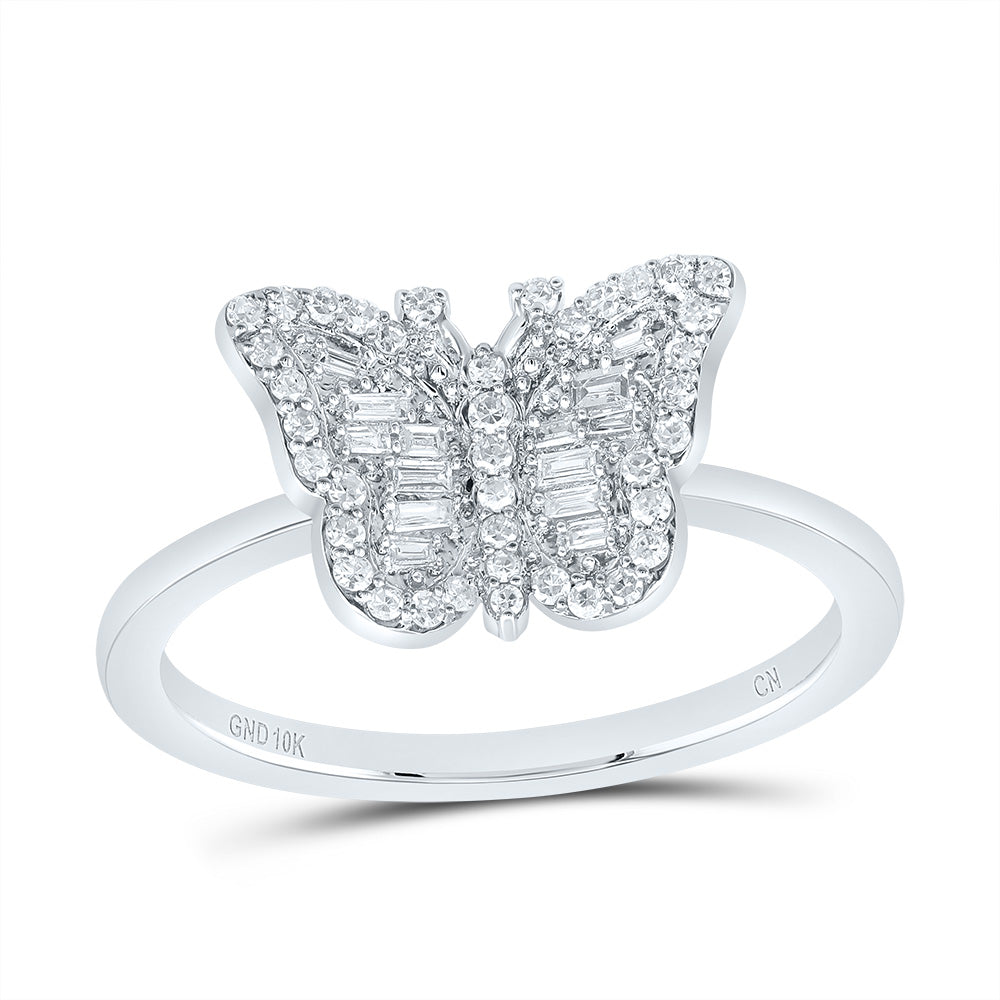 10kt White Gold 1/5 Cttw Natural Diamond Fashion Wedding Engagement Anniversary Butterfly Ring, Women Size: 5-9