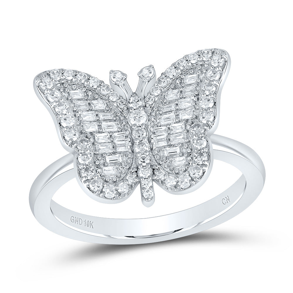 10kt White Gold 1/3 Cttw Natural Diamond Fashion Wedding Engagement Anniversary Butterfly Ring, Women Size: 5-9
