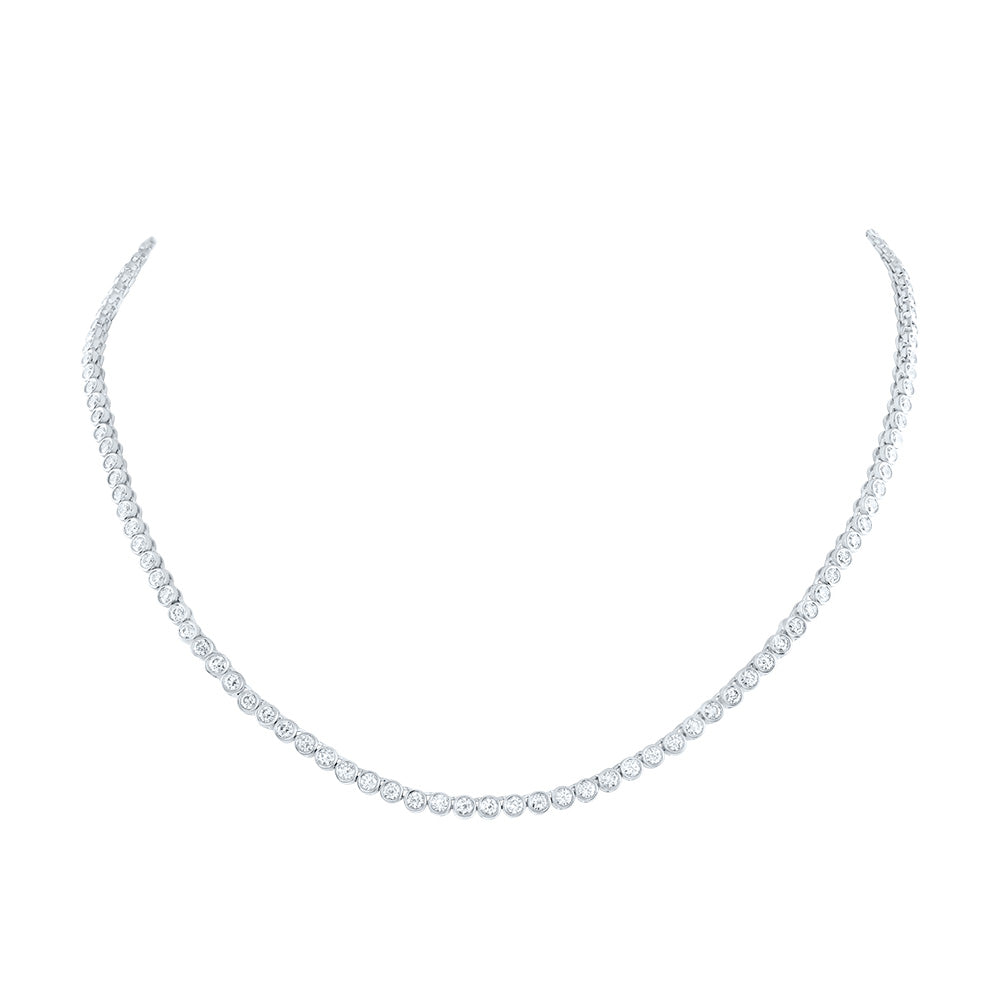 14kt White Gold 5 Cttw Natural Diamond Bezal Set Fashion Necklace, Length: 18 Inch