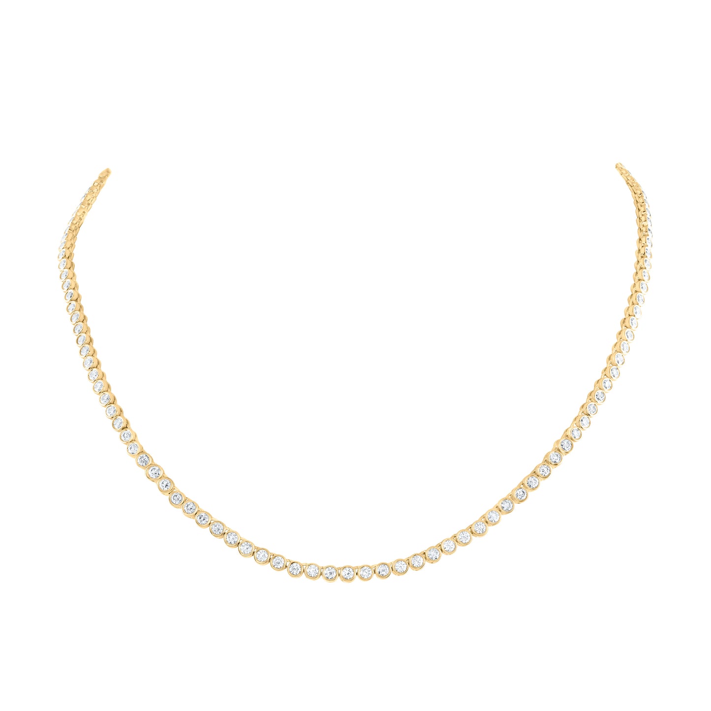14kt Yellow Gold 6 7/8 Cttw Natural Diamond Bezal Set Fashion Necklace, Length: 24 Inch