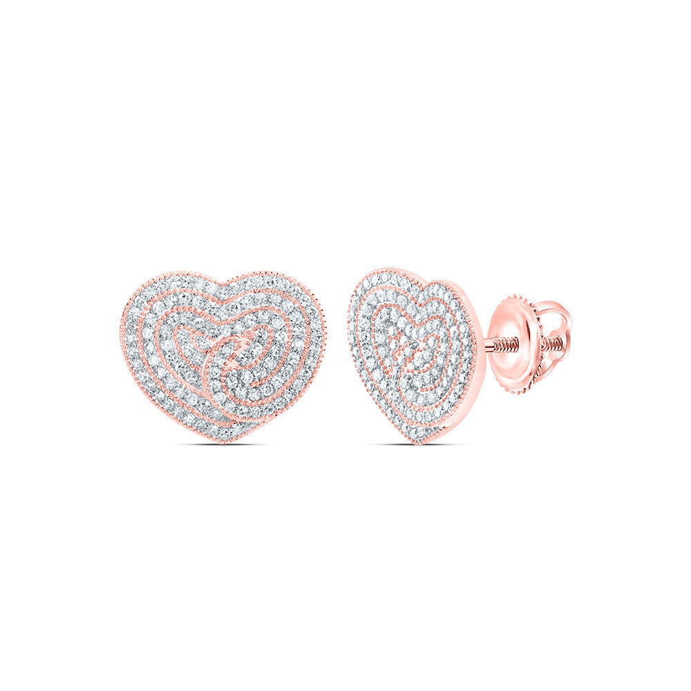 14kt Rose Gold 1 1/4 Cttw Natural Diamond Fashion Heart Stud Earring