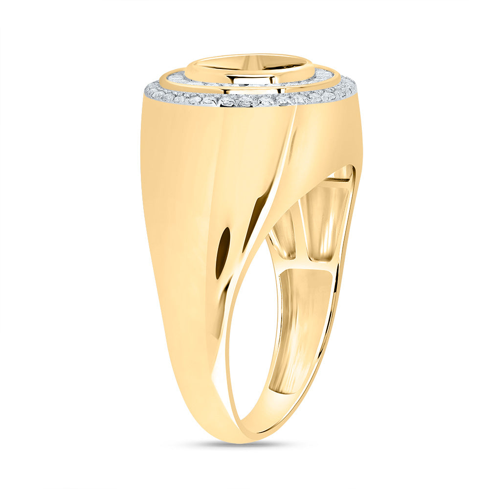 10kt Yellow Gold 1/3 Cttw Natural Diamond 10 Mm Round Onyx Black Mens Ring, Men Size: 8-12