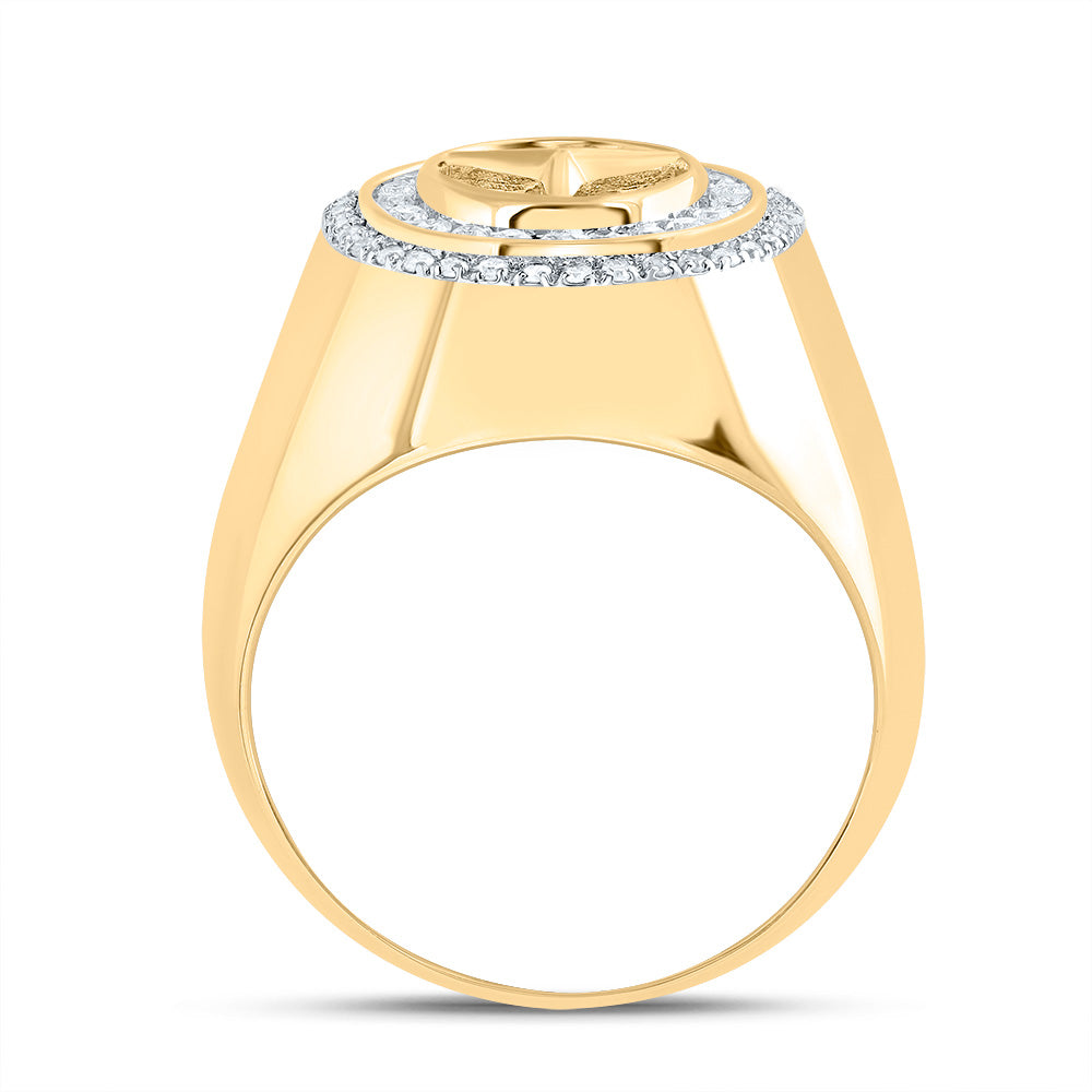 10kt Yellow Gold 1/3 Cttw Natural Diamond 10 Mm Round Onyx Black Mens Ring, Men Size: 8-12