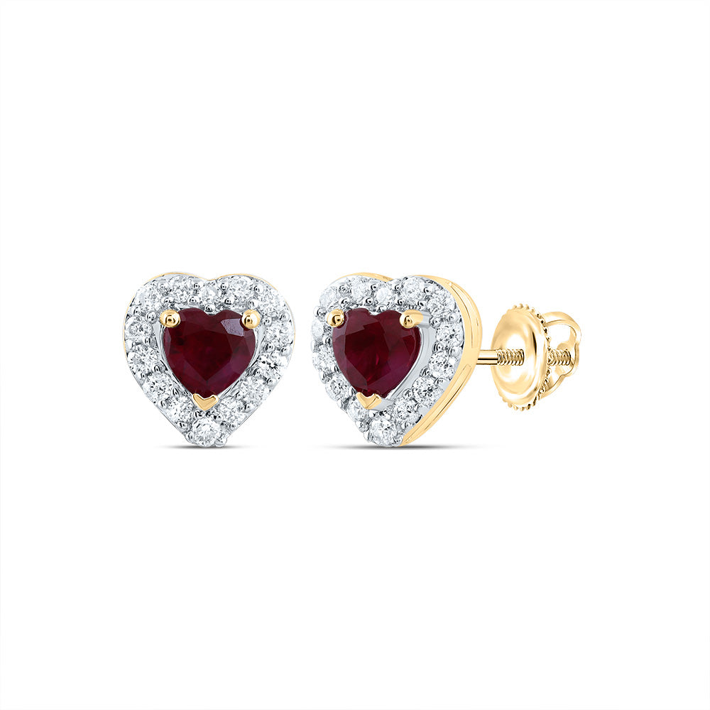 14kt Yellow Or White Or Rose Gold Natural Diamond 3mm Heart Ruby Natural Gem Stud Heart Earring