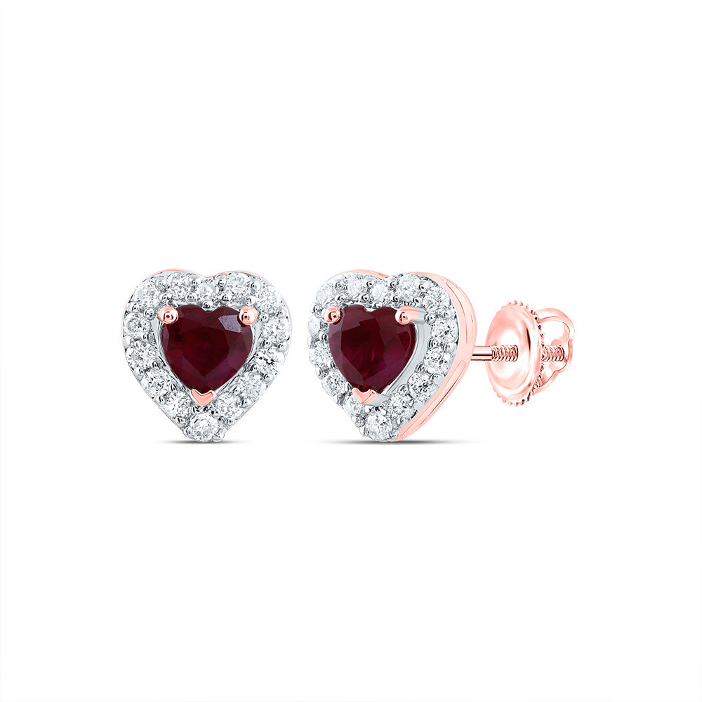 14kt Yellow Or White Or Rose Gold Natural Diamond 3mm Heart Ruby Natural Gem Stud Heart Earring