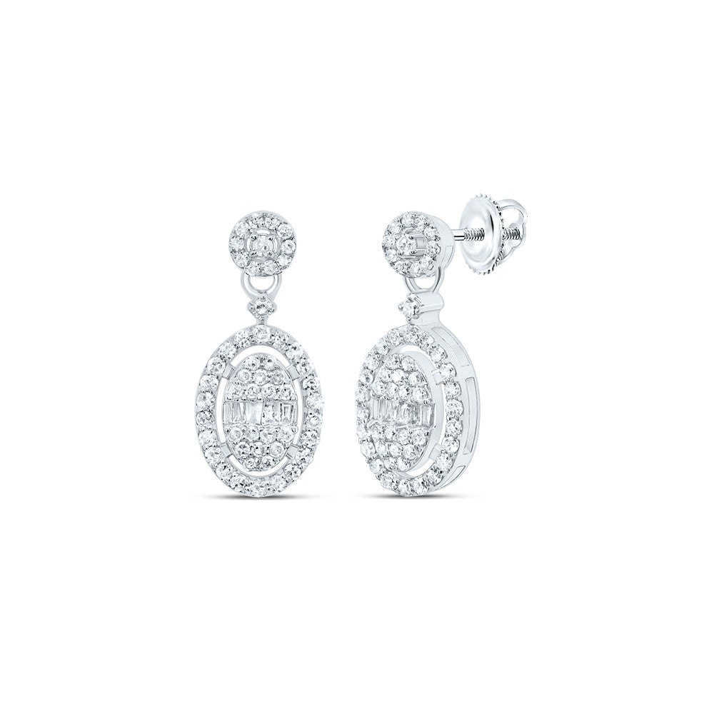 10kt White Gold 3/8 Cttw Natural Diamond Oval Dangling Earring