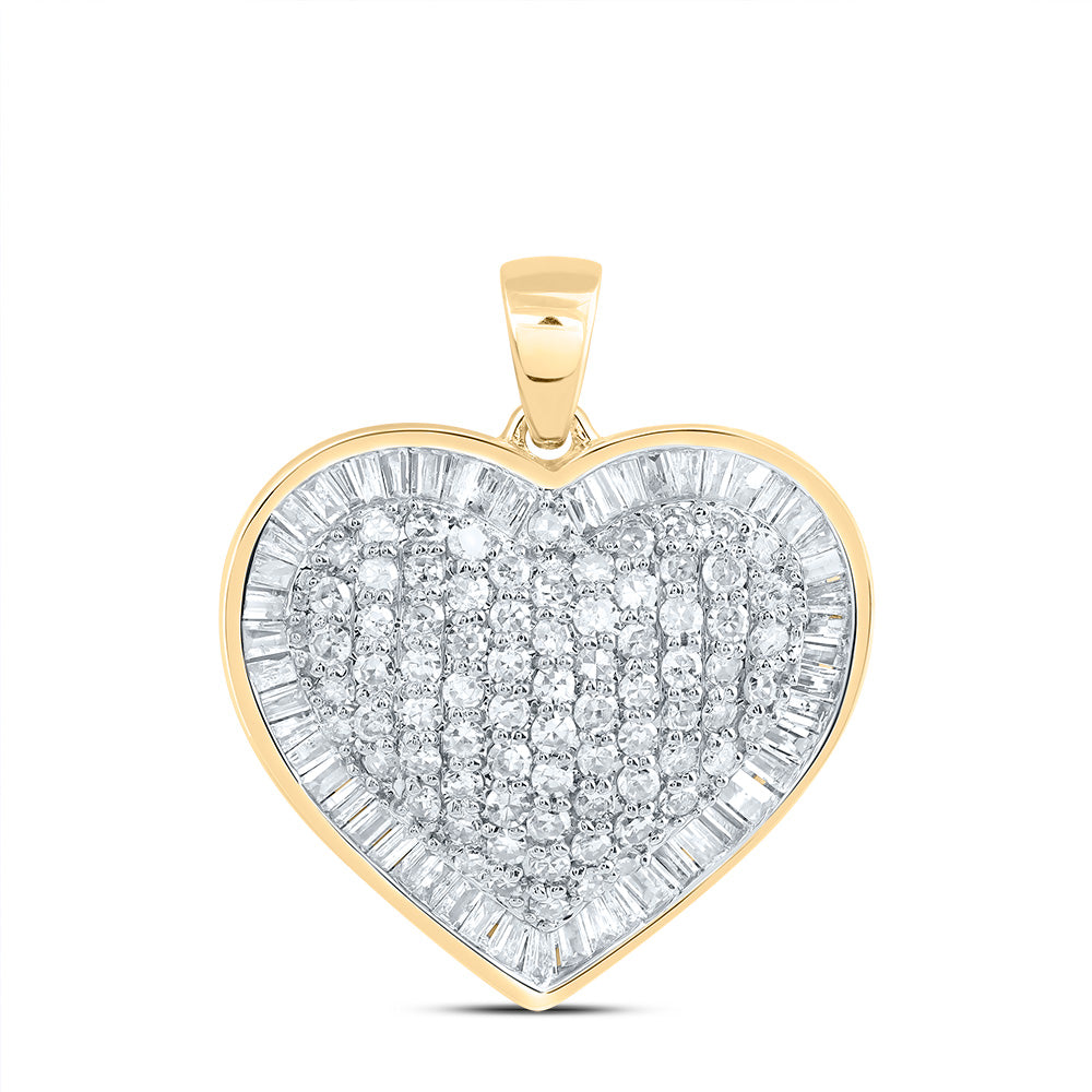 10kt Yellow Gold 7/8 Cttw Natural Diamond Fashion Heart Pendant