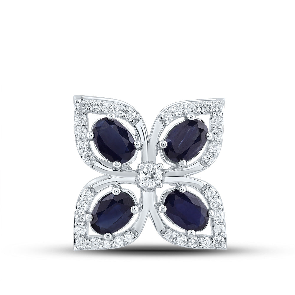 14kt White Gold 1/5 Cttw Natural Diamond and 1 1/5 Cttw Oval Blue Sapphire Natural Gem Pendant