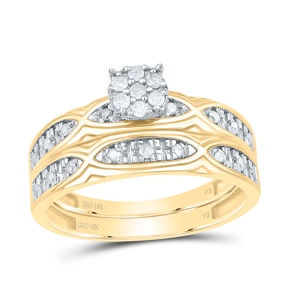 10k Yellow White Gold His & Hers 1/3 Cttw Natural Diamond Round Bridal Wedding Ring Band Set , Women Size: 5-9, Men Size: 8-12