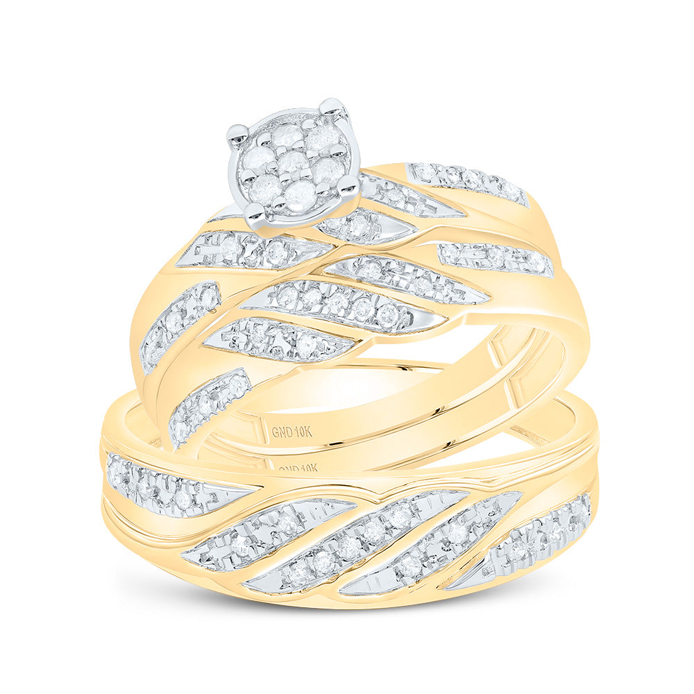 10kt Yellow Gold His & Hers 1/3 Cttw Natural Diamond Round Bridal Wedding Ring Band Set, Women Size: 5-9, Men Size: 8-12