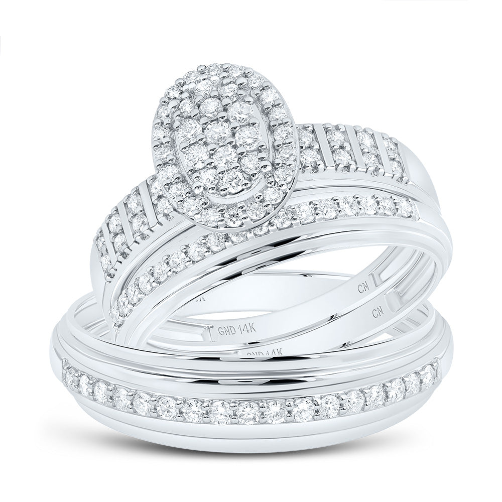 14kt White Gold His & Hers 5/8 Cttw Natural Diamond Oval Bridal Wedding Ring Band Set, Women Size: 5-9, Men Size: 8-12