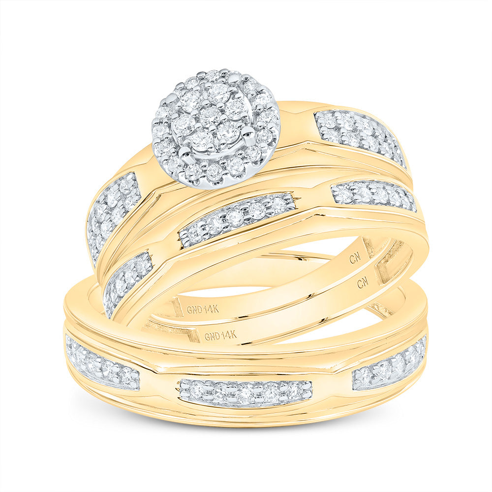 14k White Yellow Gold His & Hers 1/2 Cttw Natural Diamond Round Bridal Wedding Ring Band Set , Women Size: 5-9, Men Size: 8-12